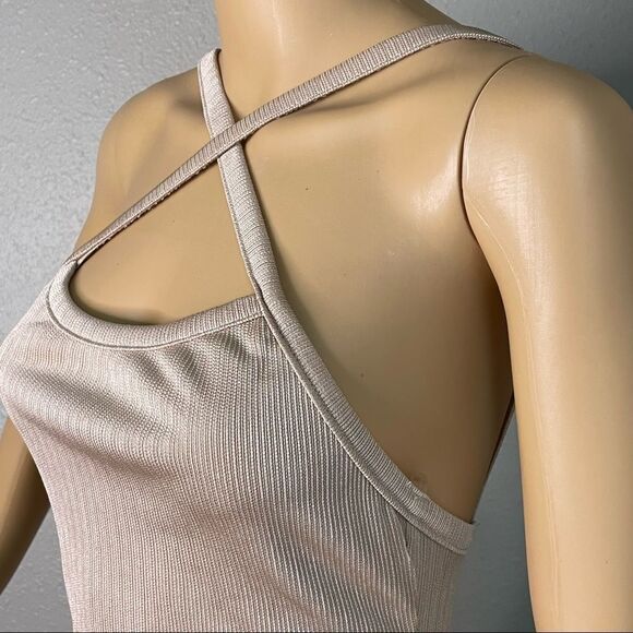 NWT Fiestar Nude Bodycon Mini Dress with CrissCross Straps in Front Size Medium - Picture 4 of 11